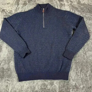 Vtg Scott & Charters 100% Lambswool 1/4 Zip Sweater Men's L Polka Dot Navy Blue